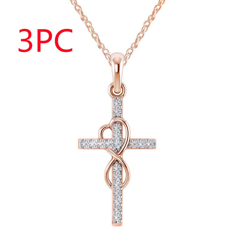 Alloy Pendant With Diamond And Eight-character Cross Necklace