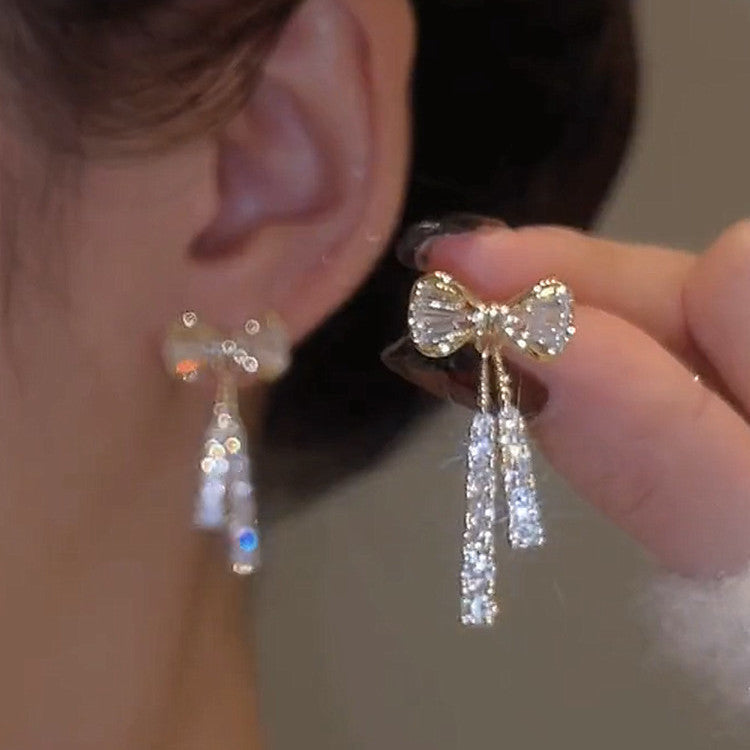 Bow Diamond Crystal Earrings Fashion Temperament